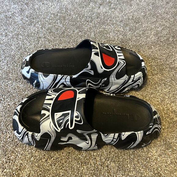 Champion Meloso Squish Slides Sandals Oversized Black White Panda Logo Men’s 12 main image 5